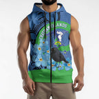 New Zealand Chatham Islands Sleeveless Zip Hoodie Wharekauri Forget Me Not With Black Robin LT14