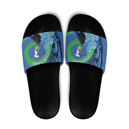 New Zealand Chatham Islands Slide Sandals Wharekauri Forget Me Not With Black Robin - Aussie Hoodie