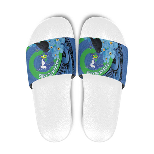 New Zealand Chatham Islands Slide Sandals Wharekauri Forget Me Not With Black Robin - Aussie Hoodie