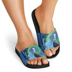 New Zealand Chatham Islands Slide Sandals Wharekauri Forget Me Not With Black Robin - Aussie Hoodie