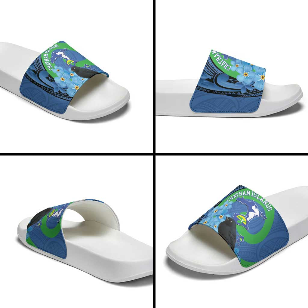 New Zealand Chatham Islands Slide Sandals Wharekauri Forget Me Not With Black Robin - Aussie Hoodie