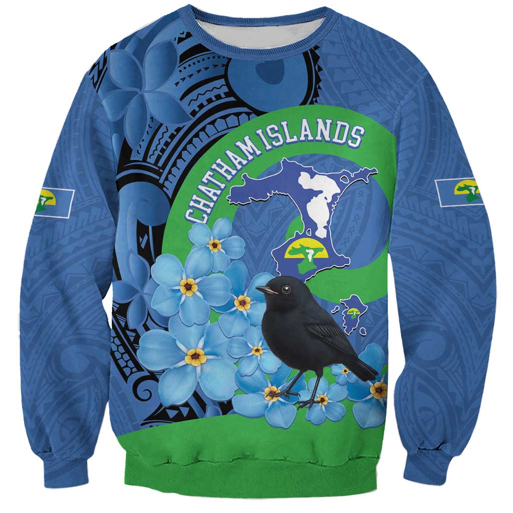 New Zealand Chatham Islands Sweatshirt Wharekauri Forget Me Not With Black Robin