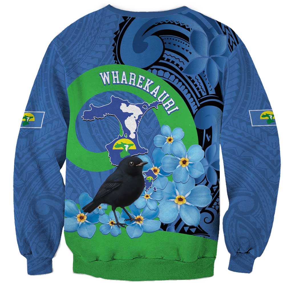 New Zealand Chatham Islands Sweatshirt Wharekauri Forget Me Not With Black Robin