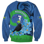 New Zealand Chatham Islands Sweatshirt Wharekauri Forget Me Not With Black Robin