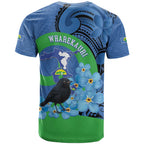 New Zealand Chatham Islands T Shirt Wharekauri Forget Me Not With Black Robin