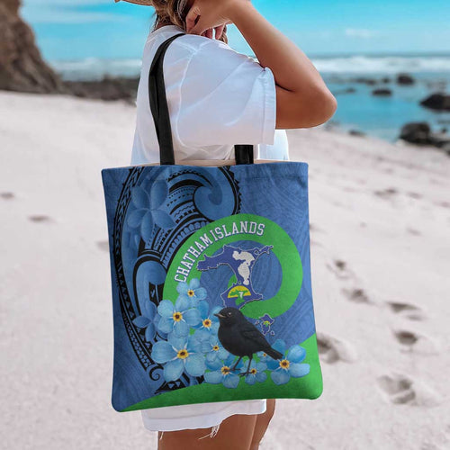 New Zealand Chatham Islands Tote Bag Wharekauri Forget Me Not With Black Robin - Aussie Hoodie
