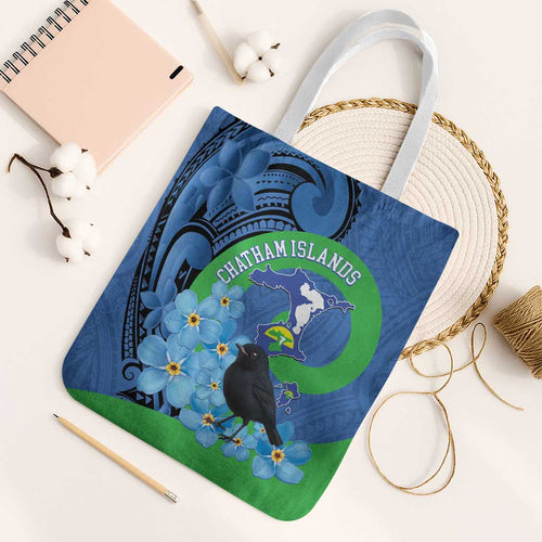 New Zealand Chatham Islands Tote Bag Wharekauri Forget Me Not With Black Robin - Aussie Hoodie