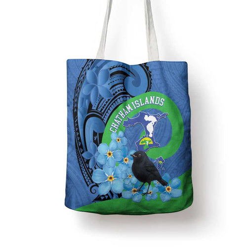 New Zealand Chatham Islands Tote Bag Wharekauri Forget Me Not With Black Robin - Aussie Hoodie