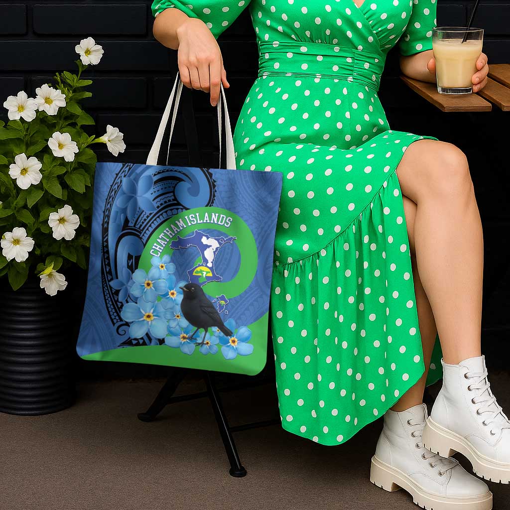 New Zealand Chatham Islands Tote Bag Wharekauri Forget Me Not With Black Robin - Aussie Hoodie