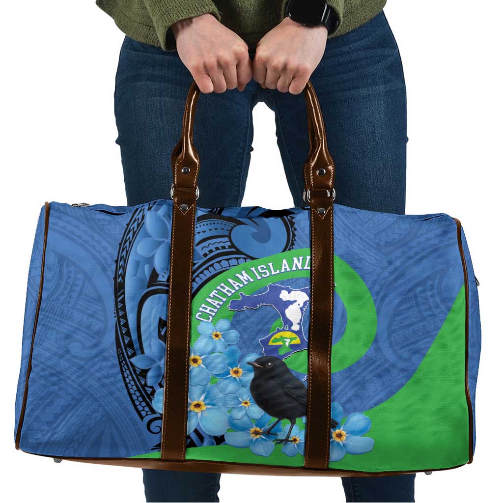 New Zealand Chatham Islands Travel Bag Wharekauri Forget Me Not With Black Robin - Aussie Hoodie