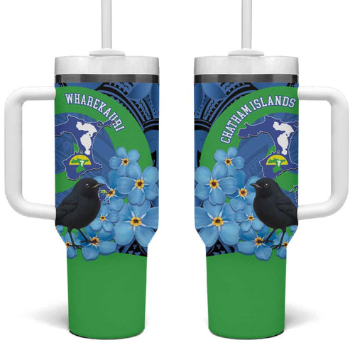New Zealand Chatham Islands Tumbler With Handle Wharekauri Forget Me Not With Black Robin