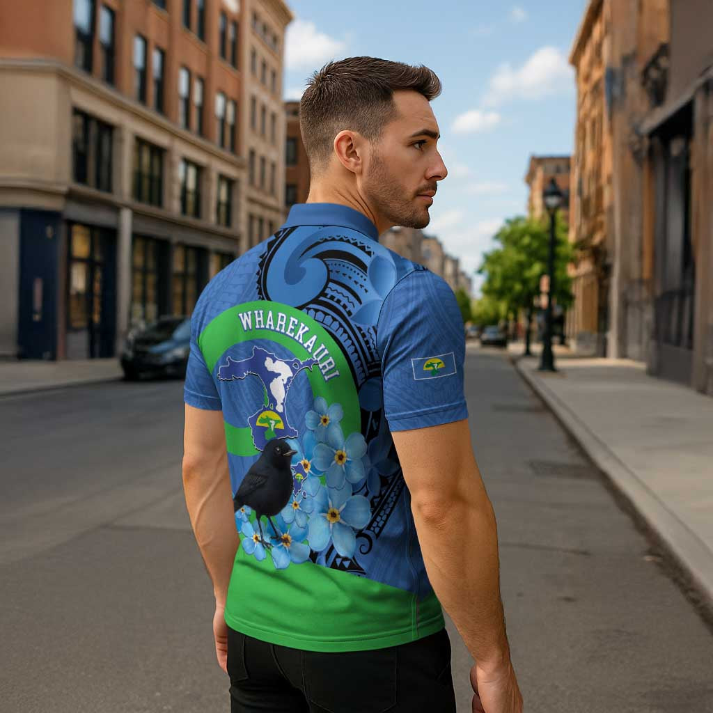 New Zealand Chatham Islands Zipper Polo Shirt Wharekauri Forget Me Not With Black Robin - Aussie Hoodie