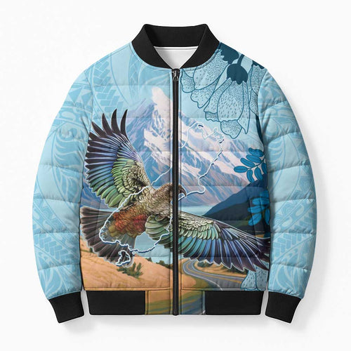 New Zealand South Island Bomber Puffer Jacket Te Waipounamu Aoraki Kea Bird - Aussie Hoodie