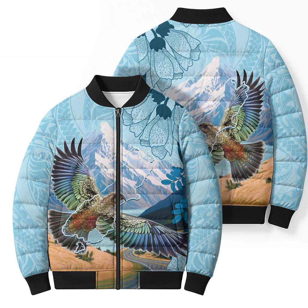 New Zealand South Island Bomber Puffer Jacket Te Waipounamu Aoraki Kea Bird - Aussie Hoodie