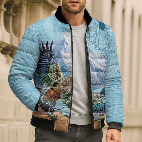 New Zealand South Island Bomber Puffer Jacket Te Waipounamu Aoraki Kea Bird - Aussie Hoodie