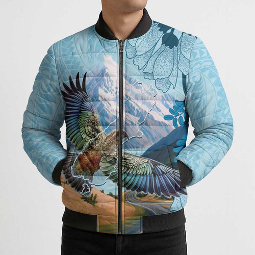 New Zealand South Island Bomber Puffer Jacket Te Waipounamu Aoraki Kea Bird - Aussie Hoodie