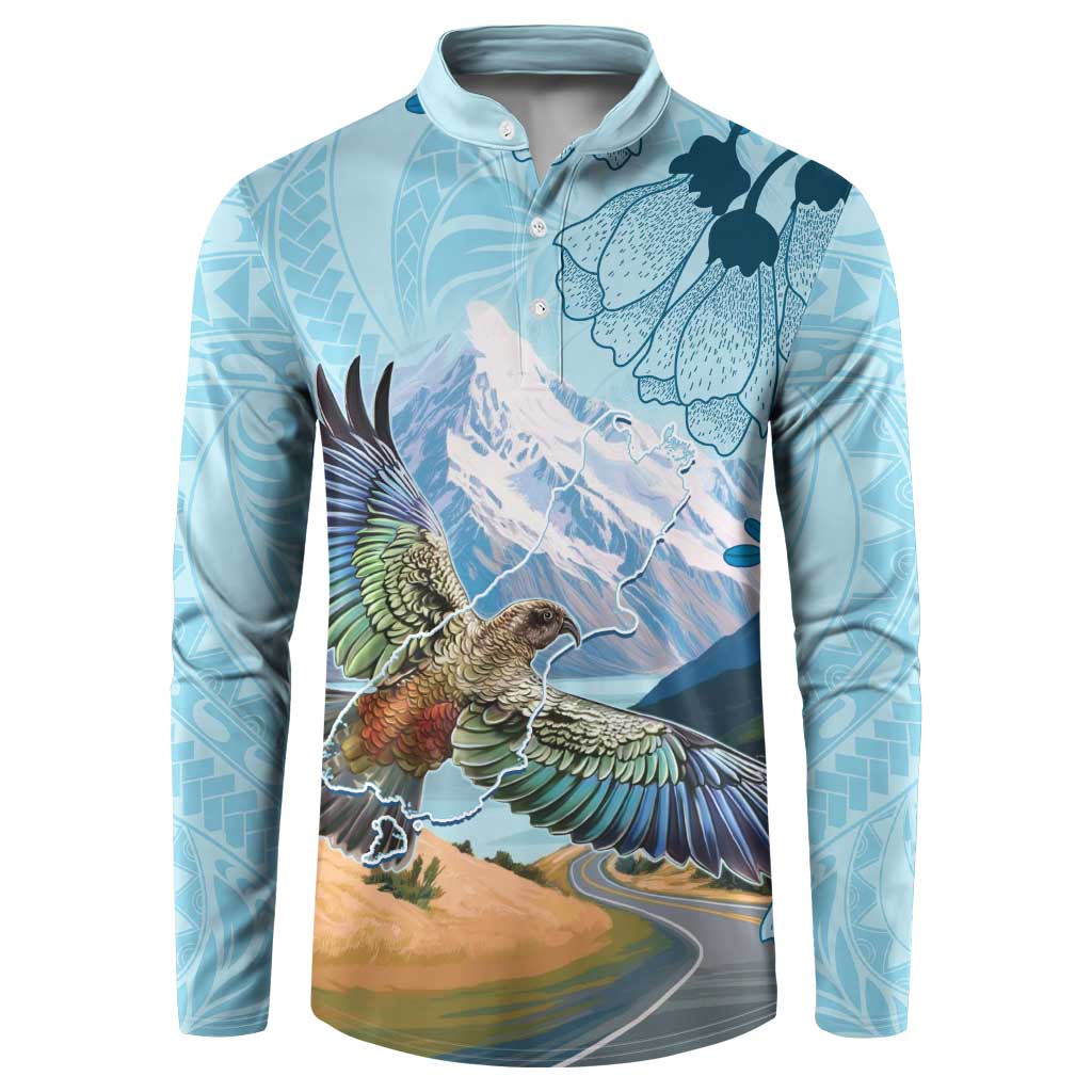 New Zealand South Island Button Sweatshirt Te Waipounamu Aoraki Kea Bird