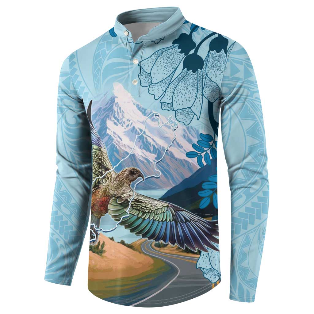 New Zealand South Island Button Sweatshirt Te Waipounamu Aoraki Kea Bird