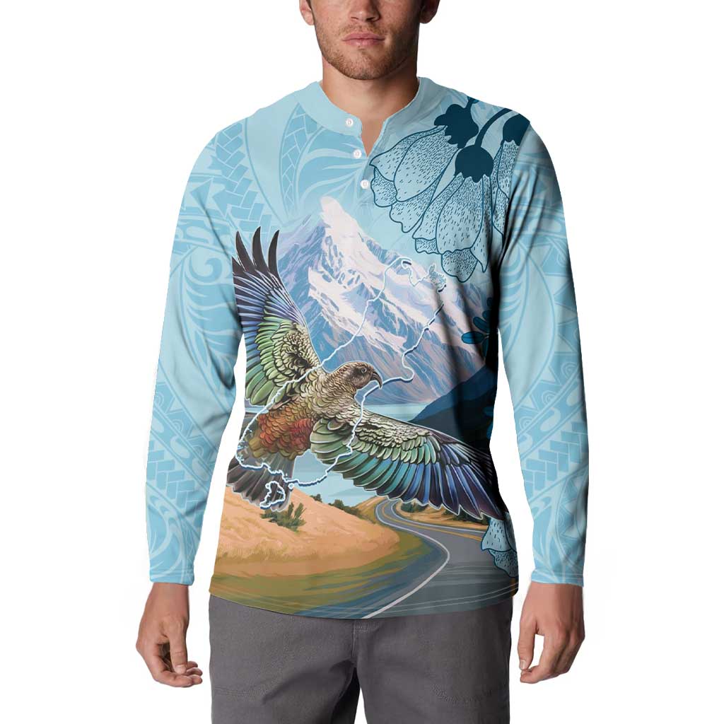 New Zealand South Island Button Sweatshirt Te Waipounamu Aoraki Kea Bird