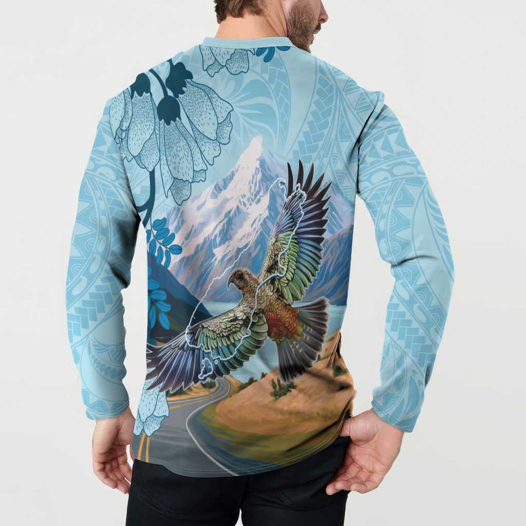 New Zealand South Island Button Sweatshirt Te Waipounamu Aoraki Kea Bird