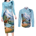 New Zealand South Island Couples Matching Long Sleeve Bodycon Dress and Long Sleeve Button Shirt Te Waipounamu Aoraki Kea Bird