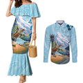 New Zealand South Island Couples Matching Mermaid Dress and Long Sleeve Button Shirt Te Waipounamu Aoraki Kea Bird