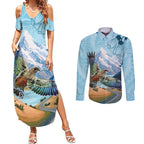 New Zealand South Island Couples Matching Summer Maxi Dress and Long Sleeve Button Shirt Te Waipounamu Aoraki Kea Bird