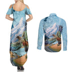 New Zealand South Island Couples Matching Summer Maxi Dress and Long Sleeve Button Shirt Te Waipounamu Aoraki Kea Bird