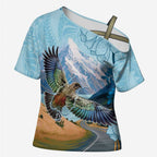 New Zealand South Island Cross Shoulder Shirt Te Waipounamu Aoraki Kea Bird - Aussie Hoodie