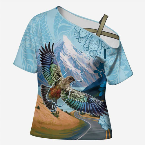 New Zealand South Island Cross Shoulder Shirt Te Waipounamu Aoraki Kea Bird - Aussie Hoodie