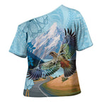 New Zealand South Island Cross Shoulder Shirt Te Waipounamu Aoraki Kea Bird - Aussie Hoodie