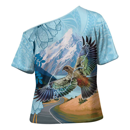 New Zealand South Island Cross Shoulder Shirt Te Waipounamu Aoraki Kea Bird - Aussie Hoodie