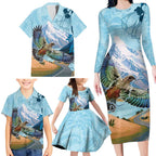 New Zealand South Island Family Matching Long Sleeve Bodycon Dress and Hawaiian Shirt Te Waipounamu Aoraki Kea Bird