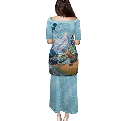 New Zealand South Island Family Matching Puletasi and Hawaiian Shirt Te Waipounamu Aoraki Kea Bird