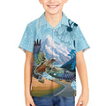 New Zealand South Island Kid Hawaiian Shirt Te Waipounamu Aoraki Kea Bird