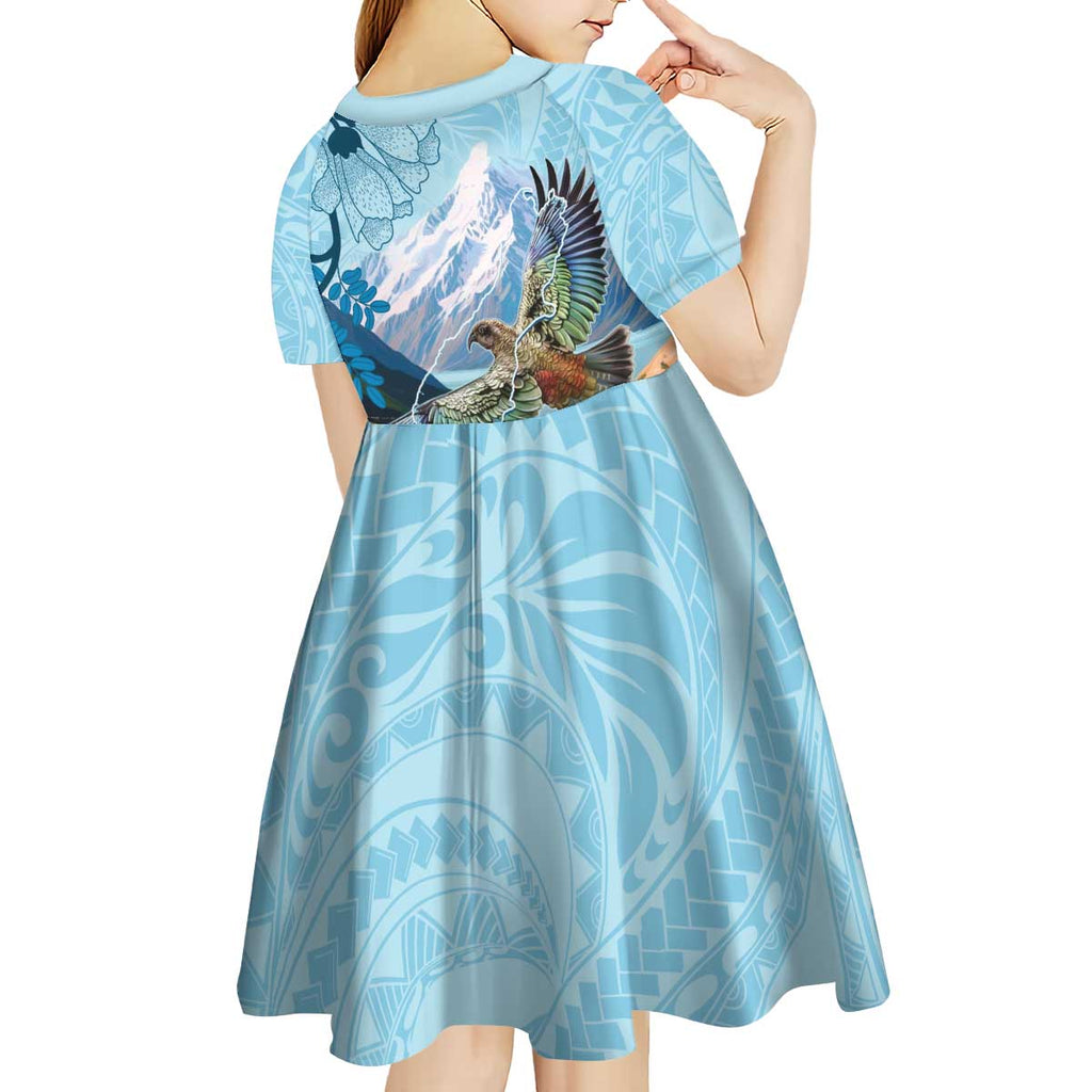 New Zealand South Island Kid Short Sleeve Dress Te Waipounamu Aoraki Kea Bird