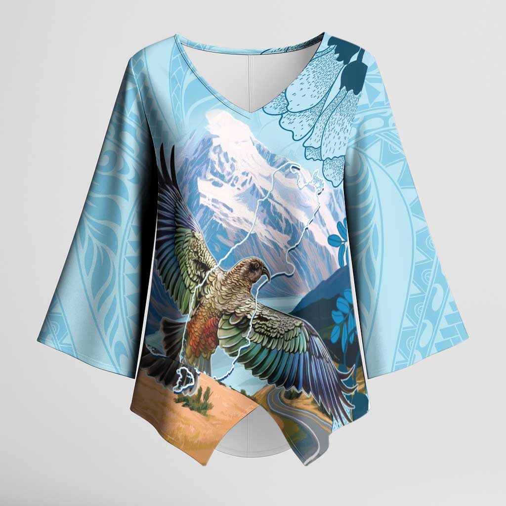 New Zealand South Island Kimono Sleeve Blouse Te Waipounamu Aoraki Kea Bird - Aussie Hoodie