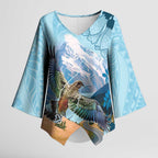New Zealand South Island Kimono Sleeve Blouse Te Waipounamu Aoraki Kea Bird - Aussie Hoodie