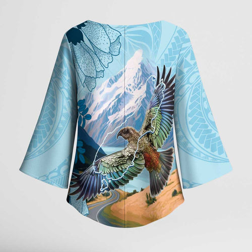New Zealand South Island Kimono Sleeve Blouse Te Waipounamu Aoraki Kea Bird - Aussie Hoodie
