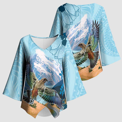 New Zealand South Island Kimono Sleeve Blouse Te Waipounamu Aoraki Kea Bird - Aussie Hoodie