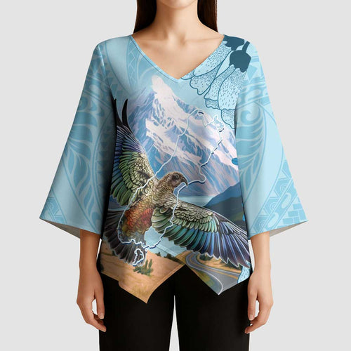New Zealand South Island Kimono Sleeve Blouse Te Waipounamu Aoraki Kea Bird - Aussie Hoodie