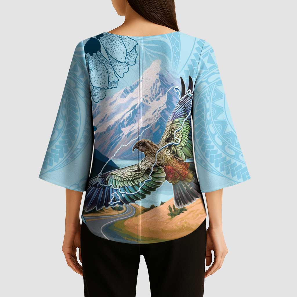 New Zealand South Island Kimono Sleeve Blouse Te Waipounamu Aoraki Kea Bird - Aussie Hoodie