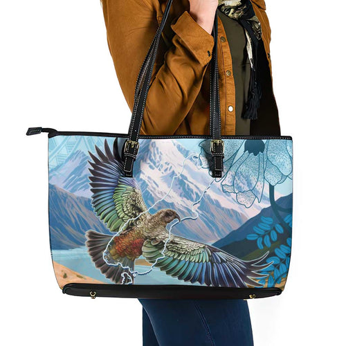 New Zealand South Island Leather Tote Bag Te Waipounamu Aoraki Kea Bird