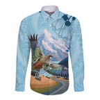 New Zealand South Island Long Sleeve Button Shirt Te Waipounamu Aoraki Kea Bird