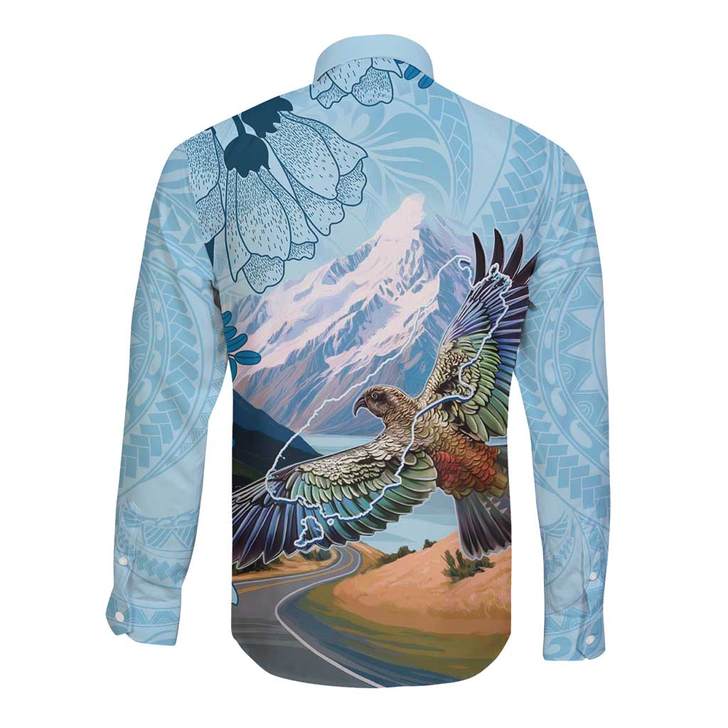 New Zealand South Island Long Sleeve Button Shirt Te Waipounamu Aoraki Kea Bird