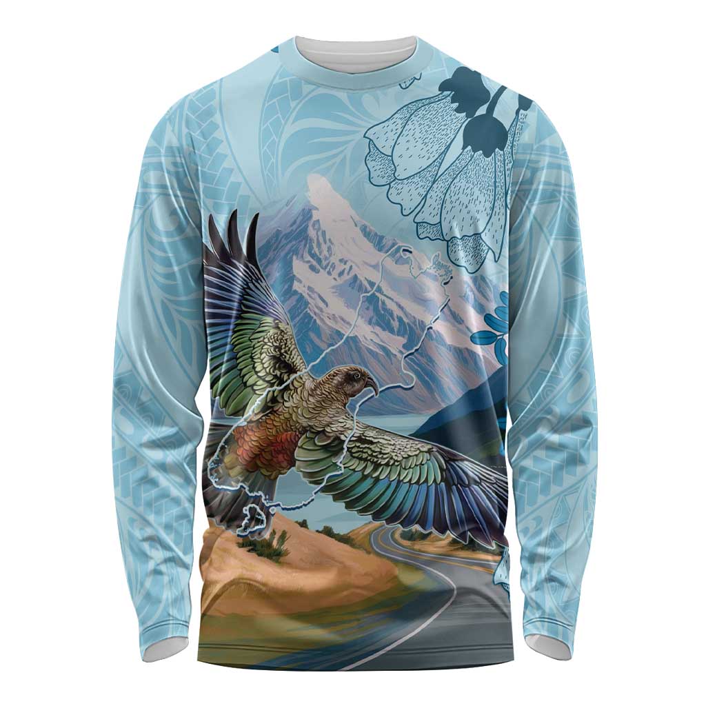 New Zealand South Island Long Sleeve Shirt Te Waipounamu Aoraki Kea Bird