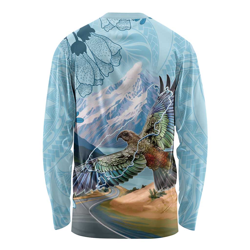 New Zealand South Island Long Sleeve Shirt Te Waipounamu Aoraki Kea Bird