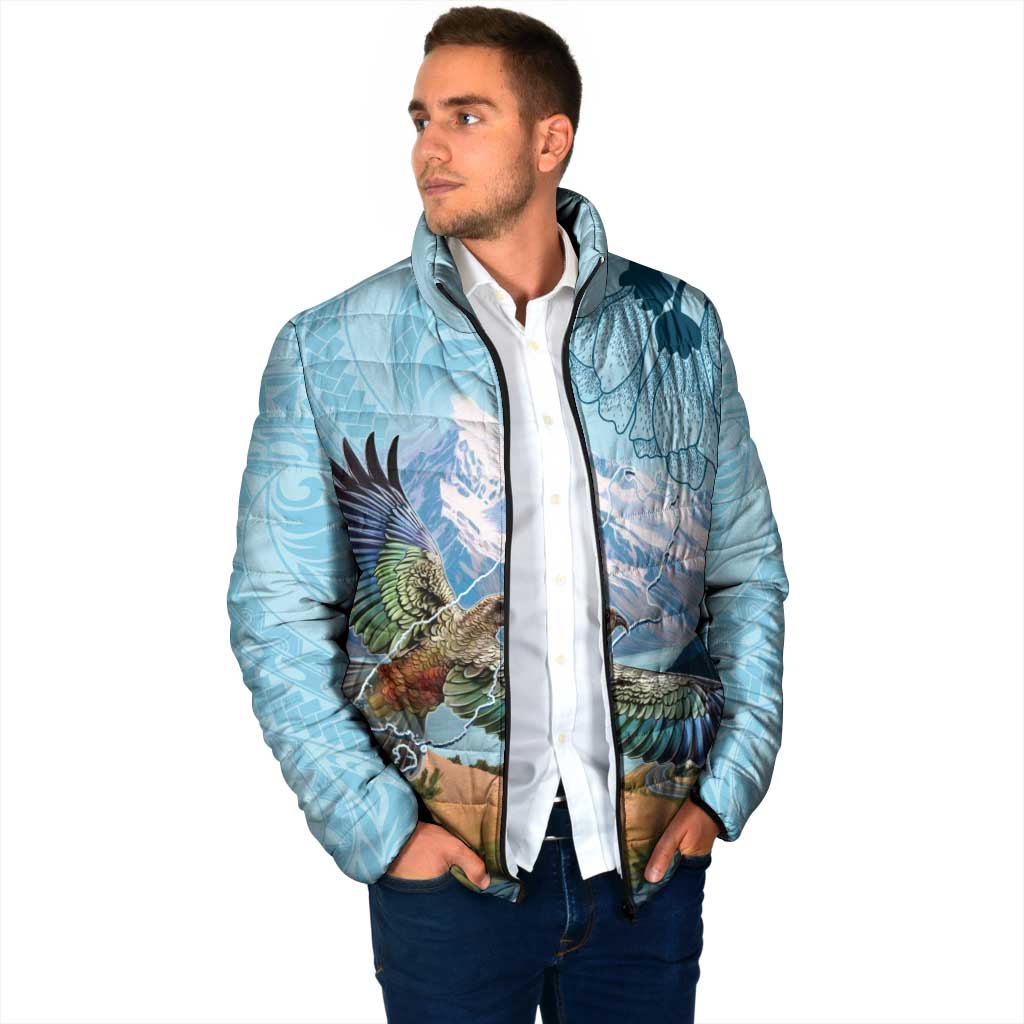 New Zealand South Island Padded Jacket Te Waipounamu Aoraki Kea Bird - Aussie Hoodie