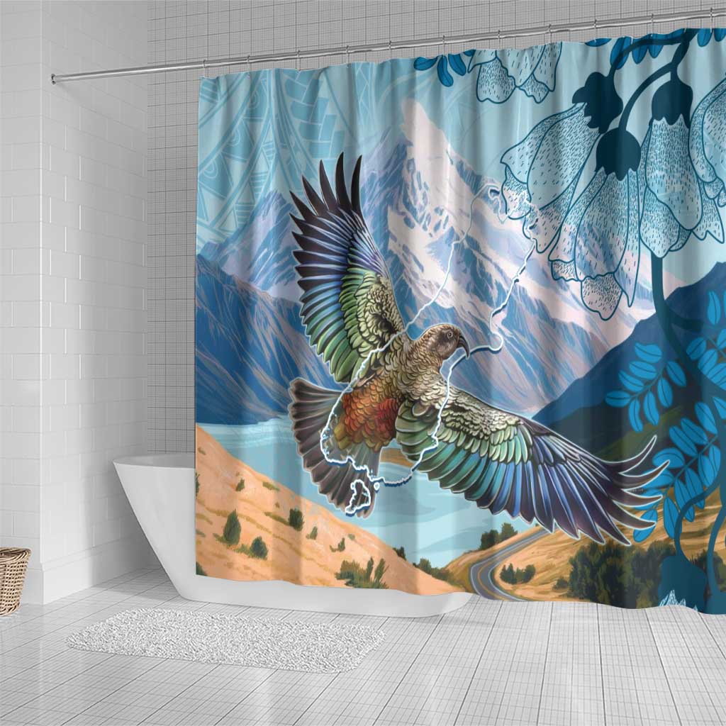 New Zealand South Island Shower Curtain Te Waipounamu Aoraki Kea Bird