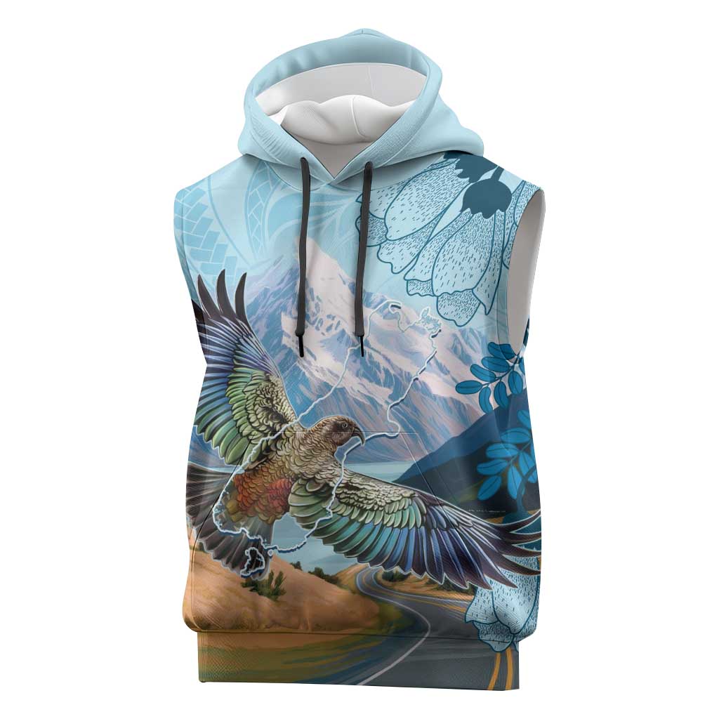 New Zealand South Island Sleeveless Hoodie Te Waipounamu Aoraki Kea Bird - Aussie Hoodie